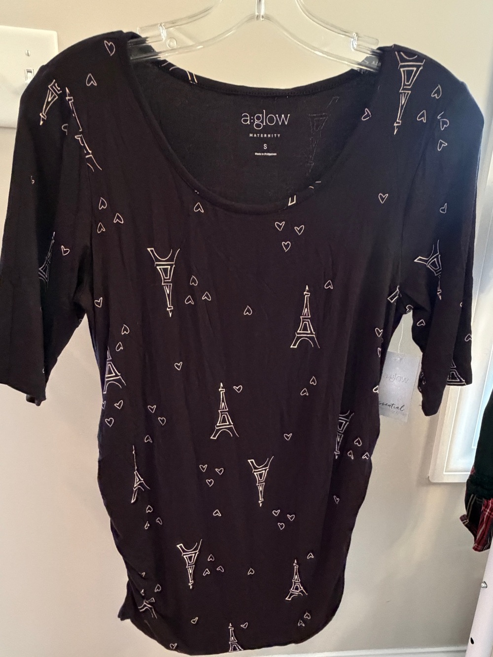 a:glow Maternity Black Eiffel Tower & Heart Print Short Sleeve Top